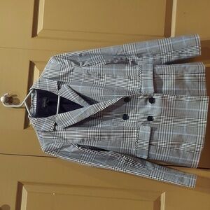 Halogen Glen Plaid Black, White And Blue Double-Breasted Blazer